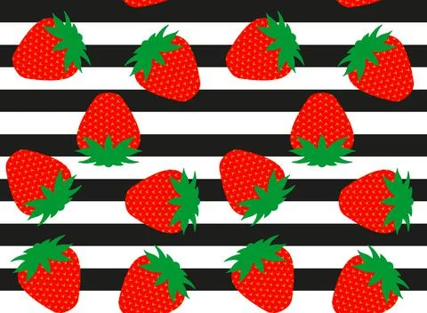 Strawberry pattern. Seamless striped background with drawn berry. Red fruit Illustrazione stock