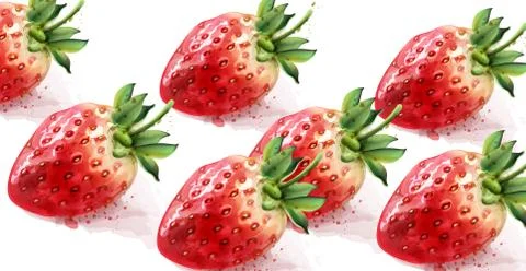 Strawberry pattern Vector watercolor. Fresh fruit textures Stock Illustration