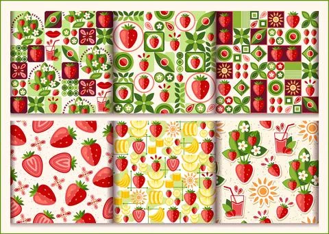 Strawberry patterns in simple geometric style 스톡 일러스트