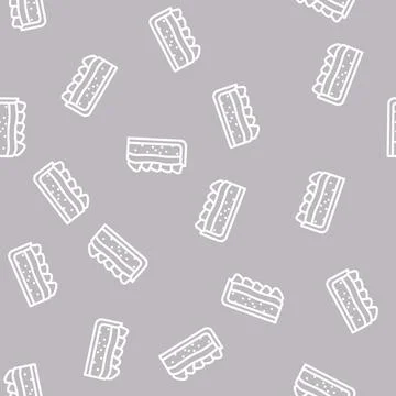 Strawberry pie dessert line vector seamless pattern Stock Illustration