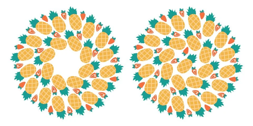 Strawberry Pineapple Circular Frame border Round Background Colorful Summer 스톡 일러스트