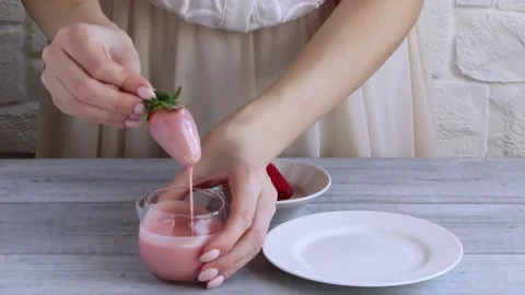 Strawberry in pink chocolate. Step 1 Stock Footage 150116284