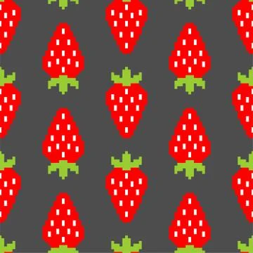 Strawberry pixel art pattern seamless. Berry background 8bit. summer texture. Stock Illustration