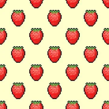 Strawberry pixel art pattern seamless. 8 bit Red Berry pixelated background. Stock Illustration