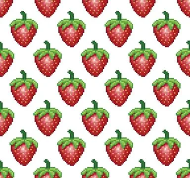 Strawberry pixel seamless pattern Stock Illustration