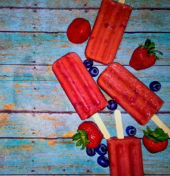 Strawberry popsicles Stock Photos
