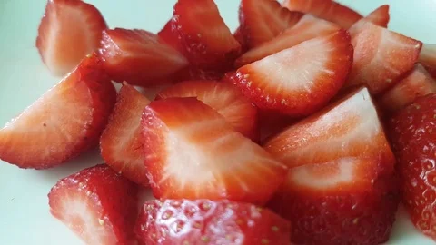Strawberry pours yogurt Stock Footage 80388208