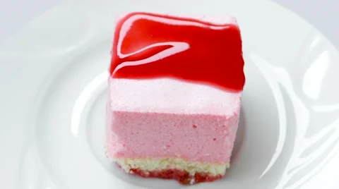 Strawberry pudding with jam on top Stock Footage 54227179