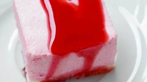 strawberry pudding with jam on top, top | Stock Video | Pond5