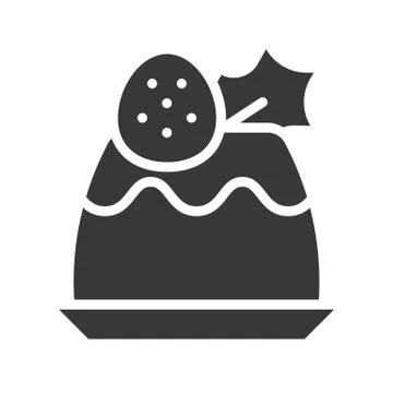 Strawberry pudding solid icon with mistletoe, christmas food set 库存插图