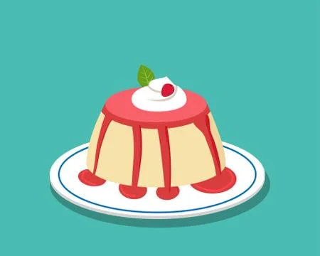 Strawberry pudding on white plate, vector Stock Illustration