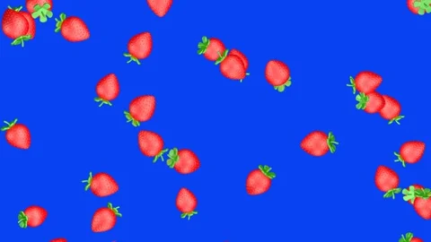 Strawberry rain on a blue background. 3D animation of fresh fruits. Stock Footage 304959961