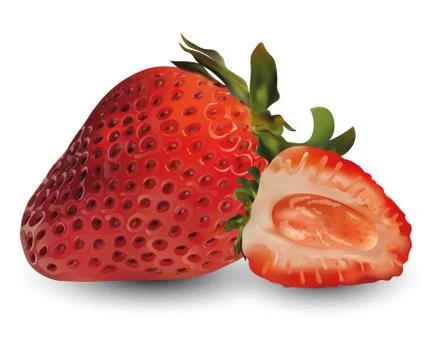 Strawberry realistic 3d vector. Raw strawberry fruit. Slice strawberry isolated Stock Illustration