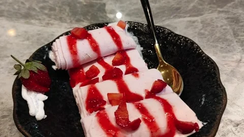 Strawberry rolls ice cream Stock Footage 265036675