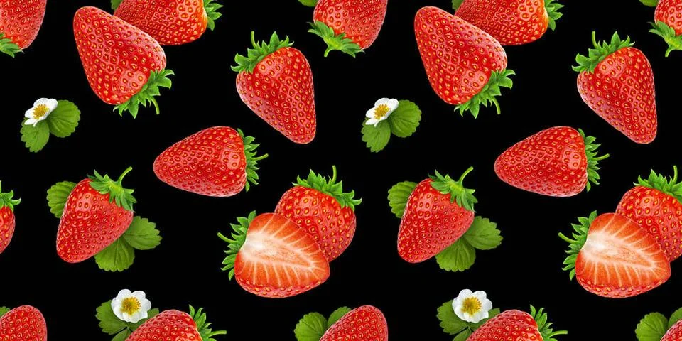 Strawberry seamless pattern on black background Strawberry seamless patter... Foto stock