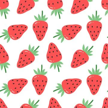 Strawberry seamless pattern flat hand-drawn red berry background fruit wallpaper Иллюстрация