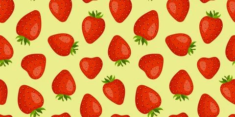 Strawberry seamless pattern on green background. Hand drawn trendy flat style. Illustrazione stock