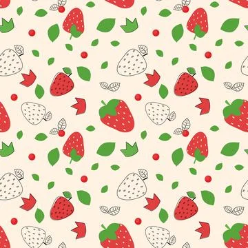 Strawberry seamless pattern with leaves vector illustration. Stock Illustration