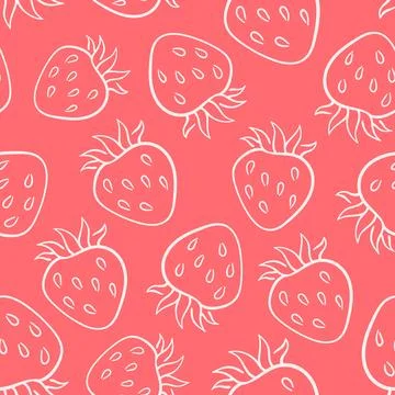 Strawberry seamless pattern in line art style. Hand drawn design for menu, fruit Stock Illustration