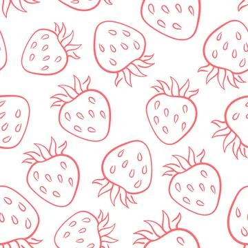 Strawberry seamless pattern in line art style on white background. Hand drawn Stock Illustration