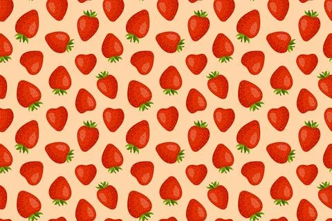 Strawberry seamless pattern on a peach background. Hand drawn trendy flat style. Stock Illustration
