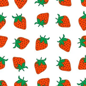 Strawberry seamless pattern. Print cartoon strawberries, hand drawn red berry Stock Illustration