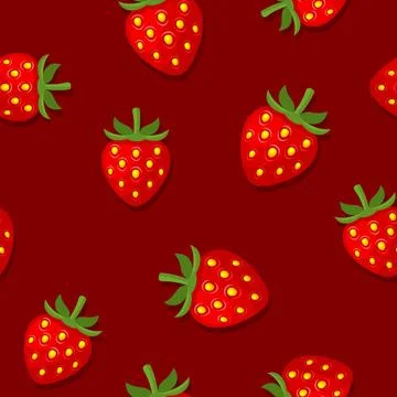 Strawberry Seamless Pattern with Red Background. Vector 库存插图