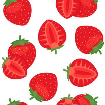 Strawberry seamless pattern, red berry background. Repeat fruit print design. 스톡 일러스트