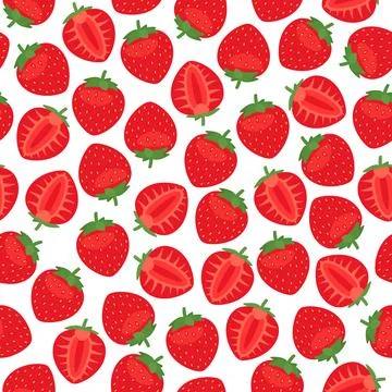 Strawberry seamless pattern, red berry background. Repeat fruit print design. Illustrazione stock