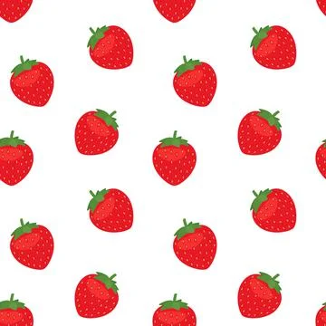 Strawberry seamless pattern, red berry background. Repeat fruit print design. イラスト素材