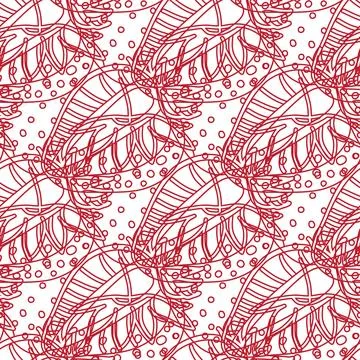 Strawberry seamless pattern, red line art on white background, botanical ou.. Stock Illustration