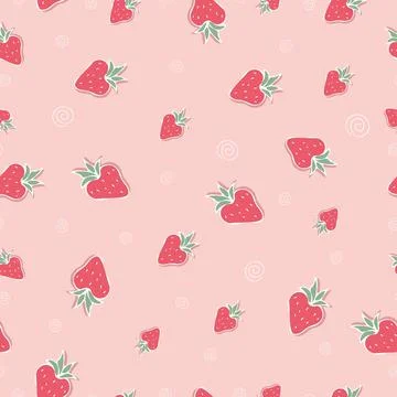 Strawberry seamless pattern. Ripe berries hand drawing. Fruit pink background. Stock Illustration