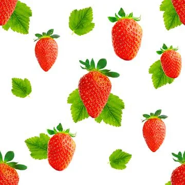 Strawberry seamless pattern. Ripe strawberries isolated on white . package Stock Photos