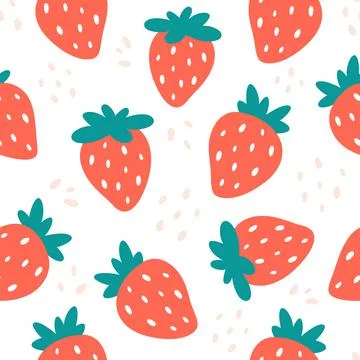 Strawberry seamless pattern. Simple summer berry ornament. Stock Illustration