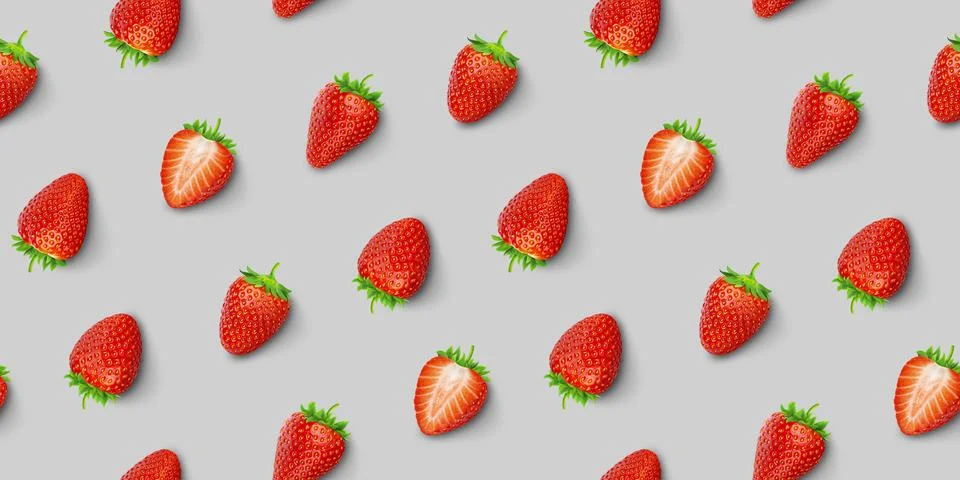 Strawberry seamless pattern, top view, flat lay Stock Photos