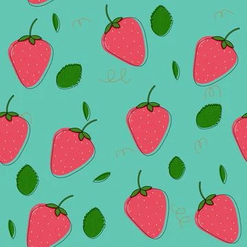 Strawberry seamless vector pattern. Red strawberry with leaves 스톡 일러스트