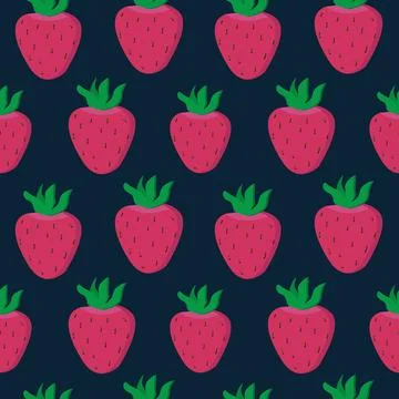 Strawberry seamless vector pattern. Red strawberries and green leaves on da.. Stock Illustration