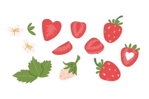 Strawberry Set Vector Illustration in Cartoon Style Ilustração Stock