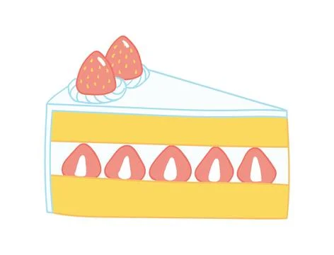 Strawberry shortcake cross section, cake slice, piece, serving illustration.. Stock Illustration