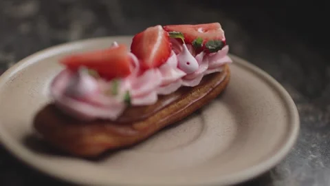 Strawberry shortcake on a plate Stock Footage 300027216