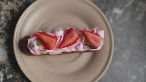 Strawberry shortcake on a plate Stock Footage 300027221