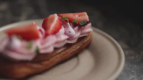 Strawberry shortcake on a plate Stock Footage 300027224