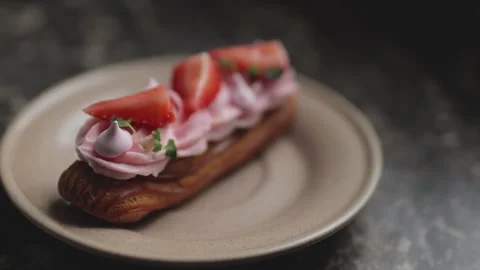 Strawberry shortcake on a plate Stock Footage 300027227