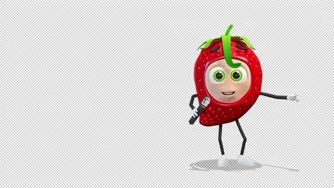 Strawberry singing or talking with microphone 库存影片 166749341