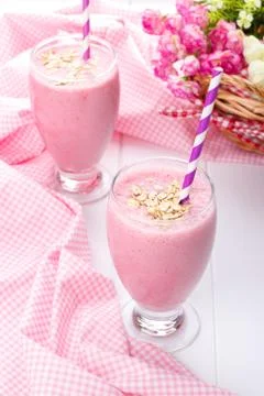 Strawberry smoothie with oat Stock Photos