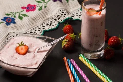 Strawberry smoothie Stock Photos