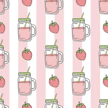 Strawberry smoothie - Seamless pattern on background Stock Illustration