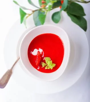 Strawberry soup on a table Stock Photos