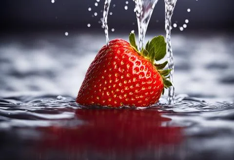 A strawberry splashed with water with a stream of water Stock Illustration