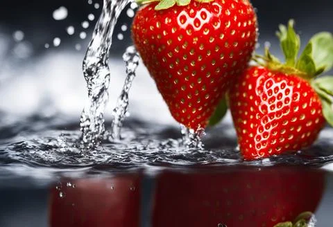 A strawberry splashed with water with a stream of water Stock Illustration